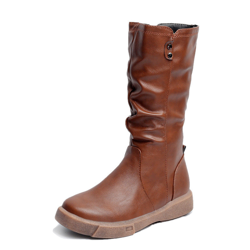 Damen nan komfortabler Slouch-Stiefel mit wadenhohem Schaft weichem Kunstleder und leichter Plateau-Laufsohle