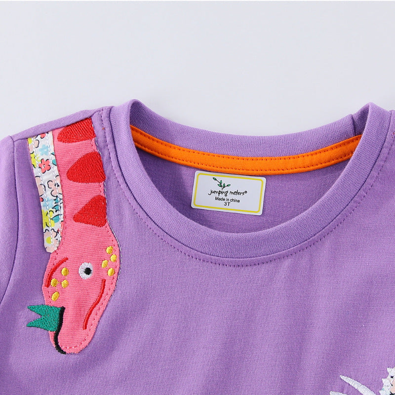 Mädchen Freizeitkleid mit lustigen Dinosaurier-Applikationen