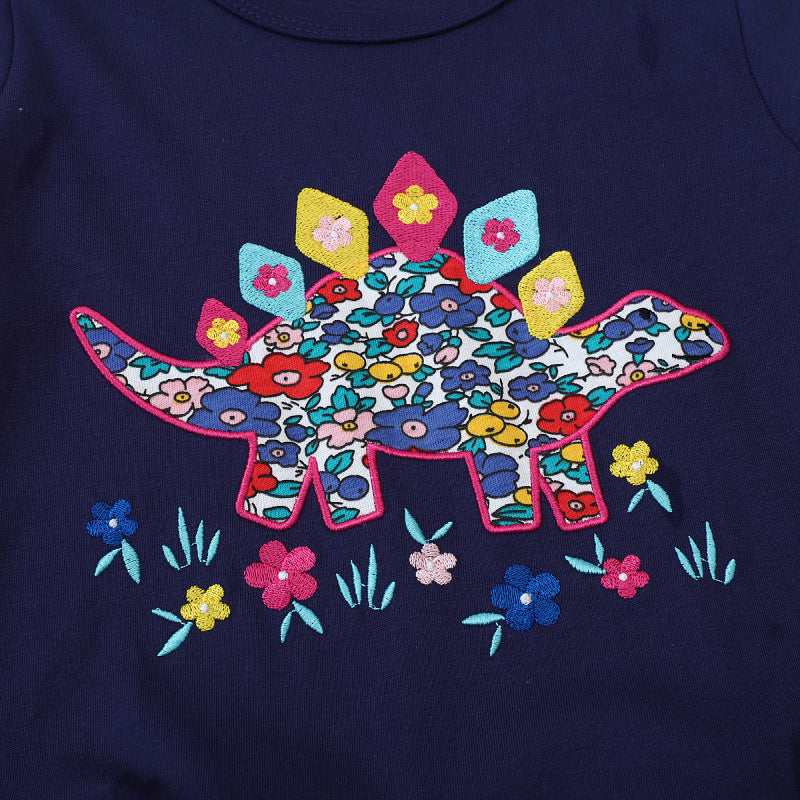 Mädchen Freizeitkleid mit originellem Dinosaurier-Stickdesign