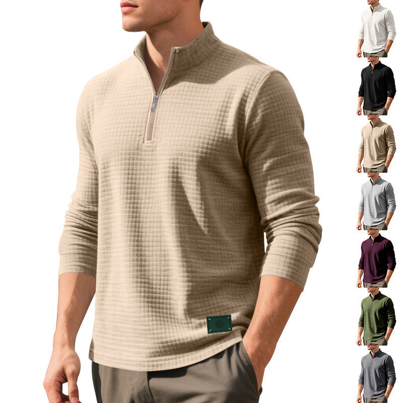 Herren nan strukturierter Waffelstrick-Pullover mit kurzem Reißverschluss und lässigem Schnitt