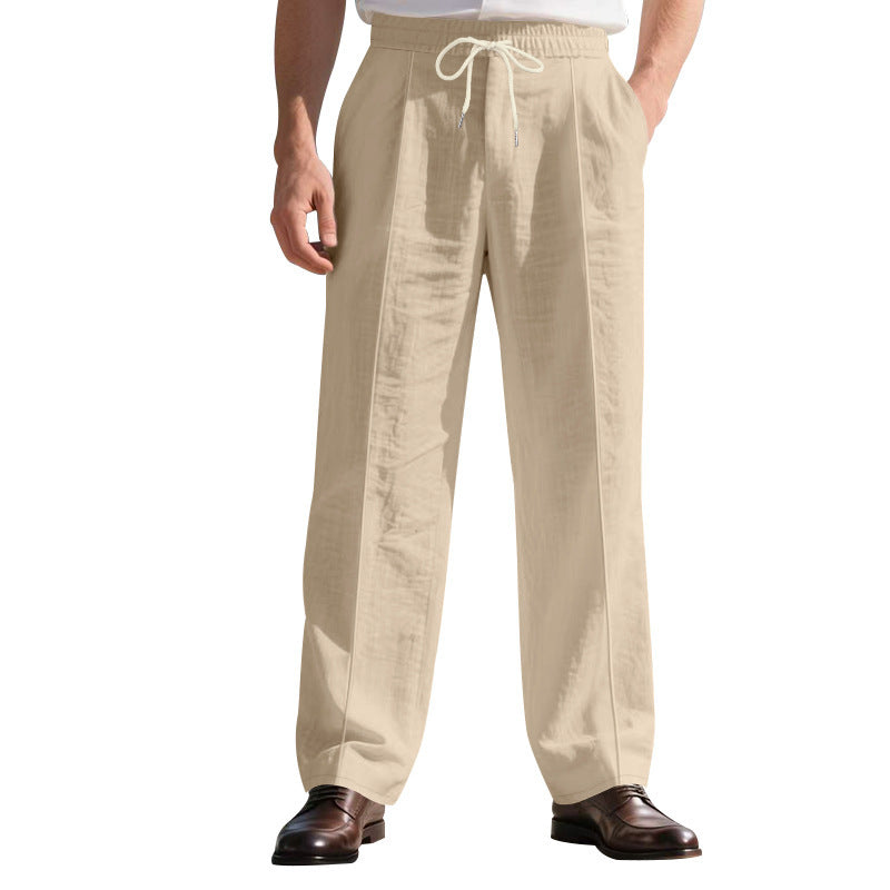 Herren nan elegante Leinenhose mit Bügelfalte Tunnelzugbund und weitem Bein