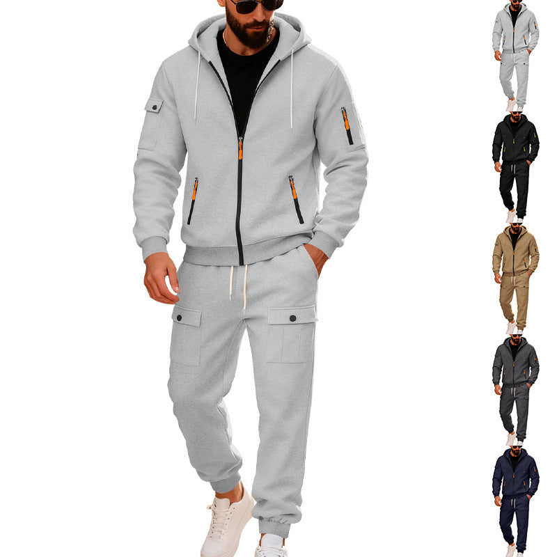 Herren nan sportliches Cargo-Jogging-Set mit Kapuzenjacke, durchgehendem Reißverschluss und funktionalen Mehrzwecktaschen