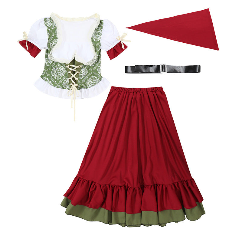 Damen nan traditionelles Trachtenkostüm Dirndl-Set mit geschnürtem Mieder und vollem Stufenrock