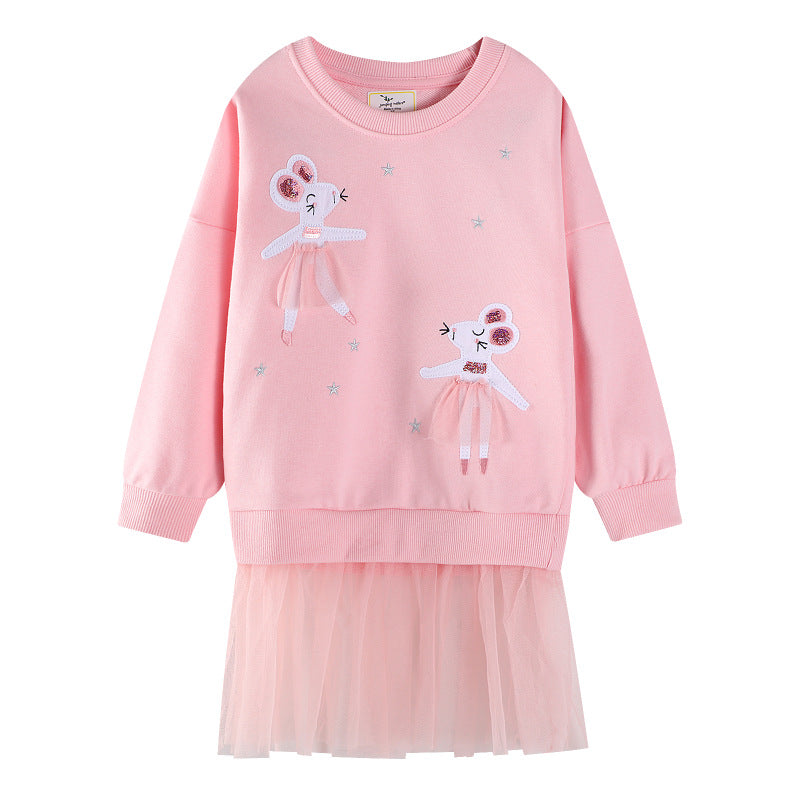 Mädchen Sweatshirt mit Tüllrock und niedlicher Tierstickerei