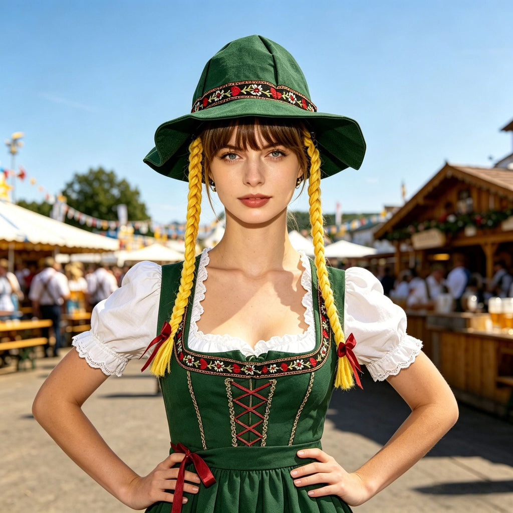 Damen nan verspielter Sonnenhut mit geflochtenen Zöpfen, besticktem Stirnband und breiter Krempe