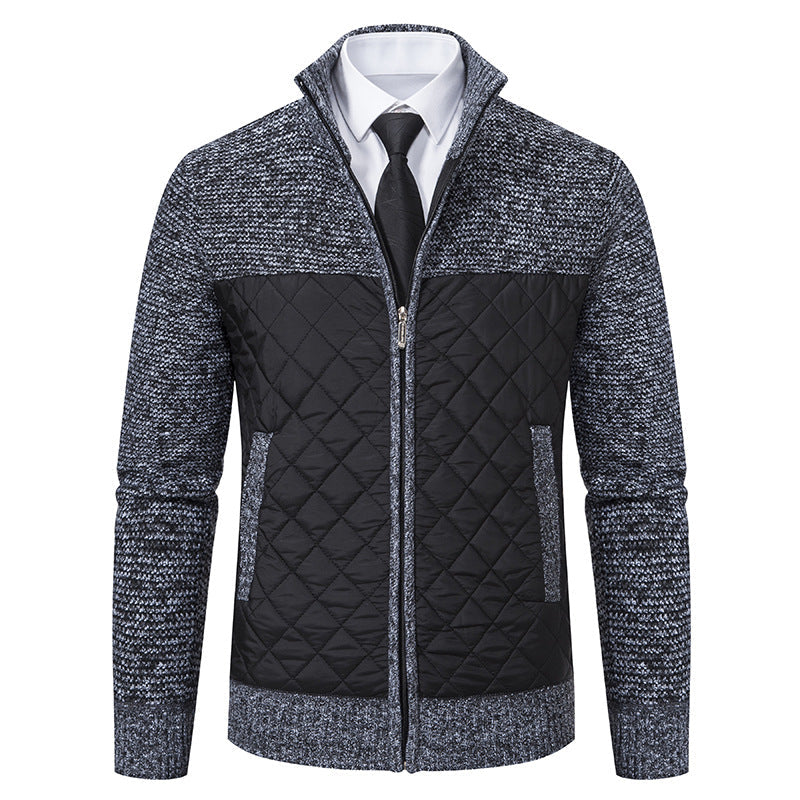 Herren nan gesteppte Hybrid-Strickjacke mit diamantsteppung, Stehkragen, isolierendem Thermofutter und Reißverschluss