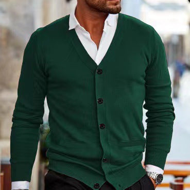 Herren nan Feinstrick V-Ausschnitt Cardigan mit Knopfleiste und Eingrifftaschen