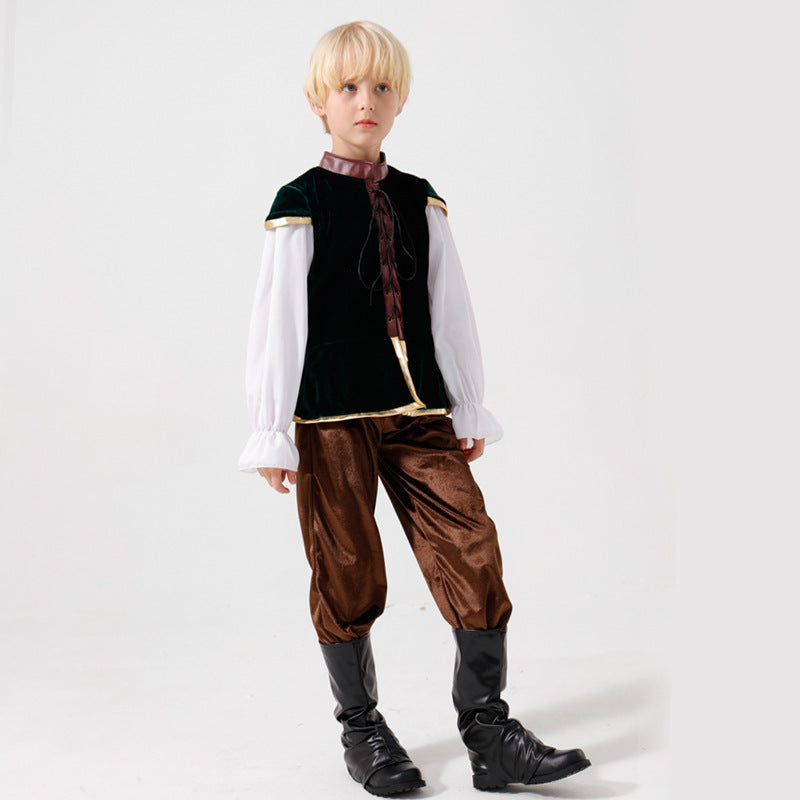 Unisex nan mittelalterliches Kinderkostüm Set mit Samtweste, geraffter Pluderhose und Renaissance-Details