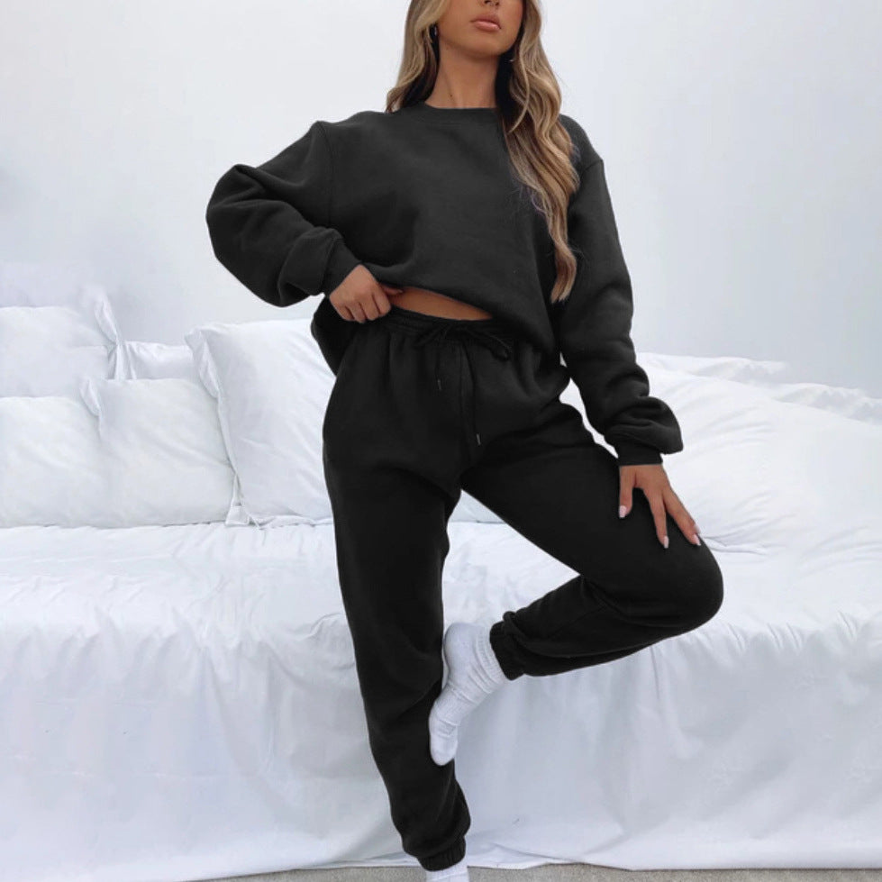 Damen nan weit geschnittenes Fleece-Freizeitset mit Sweatshirt und Jogginghose