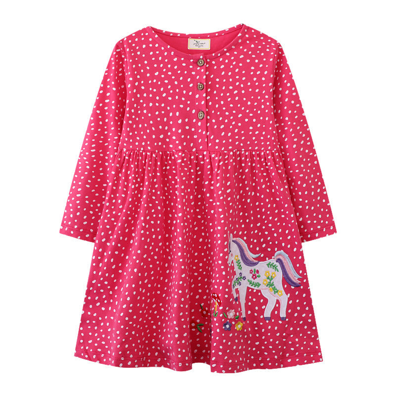 Mädchen Langarmkleid mit verspieltem Einhorn-Motiv