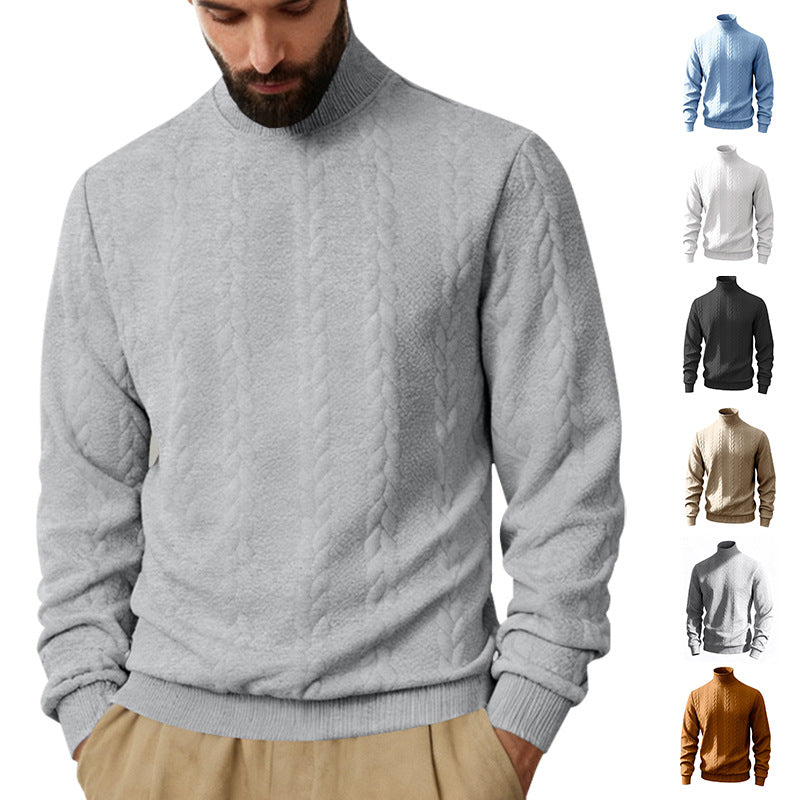 Herren nan feiner Zopfmuster-Rollkragenpullover mit schmaler Passform, geripptem Kragen und elastischen Bündchen