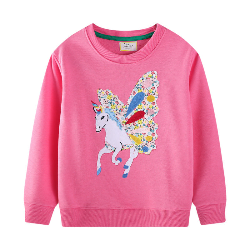 Mädchen Sweatshirt mit zauberhaftem Einhorn-Design und bunten Blumenapplikationen