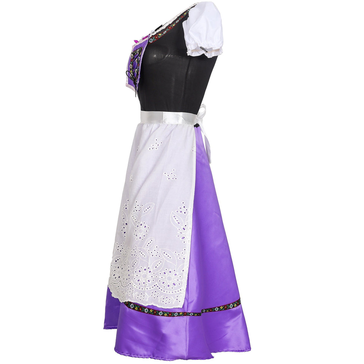 Damen nan Trachtenkleid mit geschnürter Miederblende und bestickter Schürze