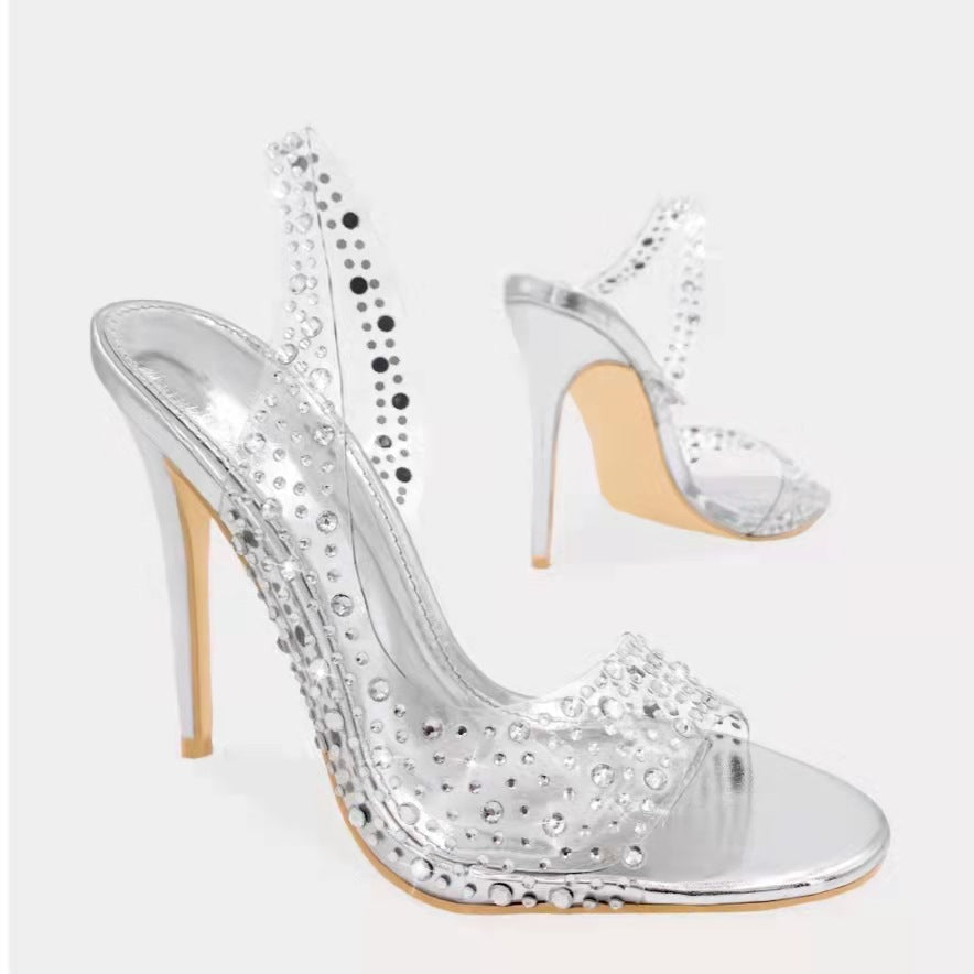 Damen Glamouröse High Heel Sandalen mit funkelndem Strassbesatz Selmira