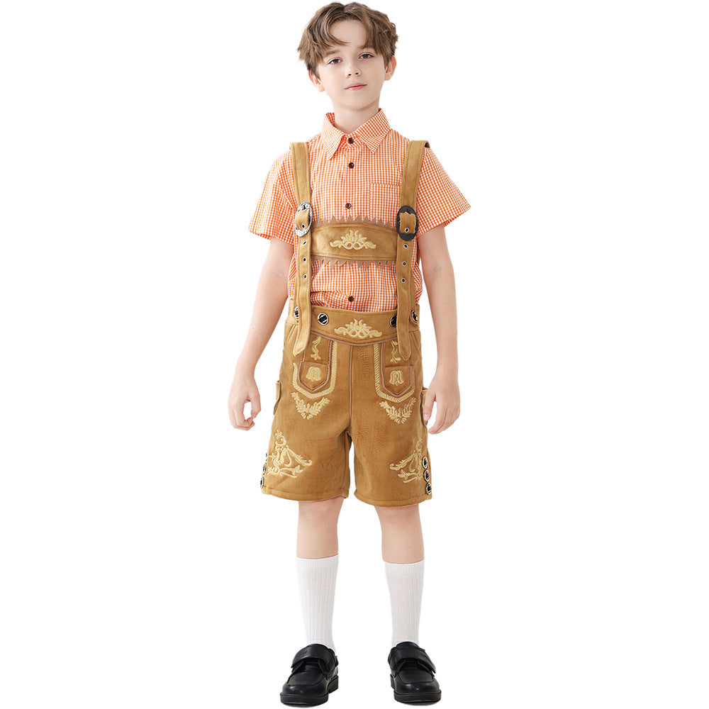 Unisex nan traditionelle Kinderlederhose mit verstellbaren Hosenträgern und aufwendiger Stickerei