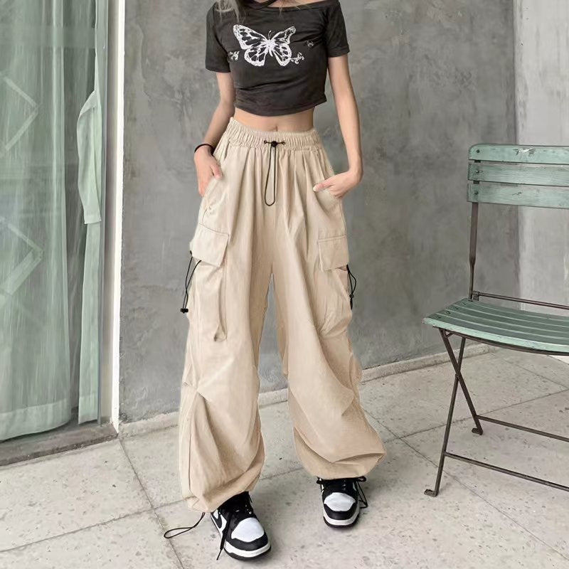 Damen nan weite Cargo-Hose mit Tunnelzugbund, verstellbarem Saum und Mehrfachtaschen