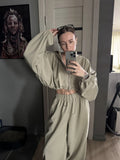 Damen nan kurzes Reißverschluss-Cropped-Hoodie und weitgeschnittene Highwaist-Loungehose Set