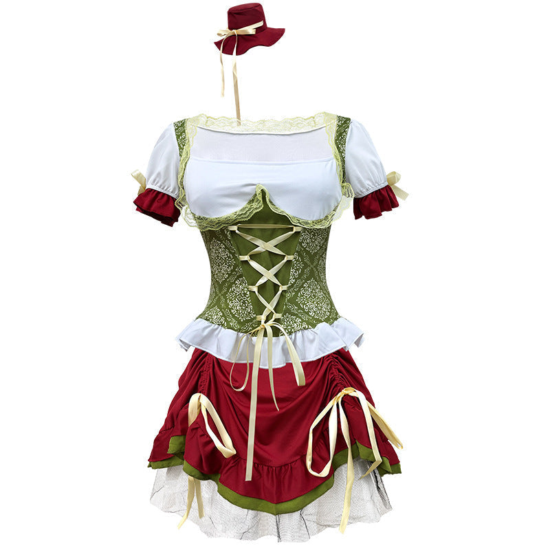Damen nan traditionelles Dirndl Trachtenkleid Ensemble mit verstellbarem Corsagenmieder und langem Stufenrock