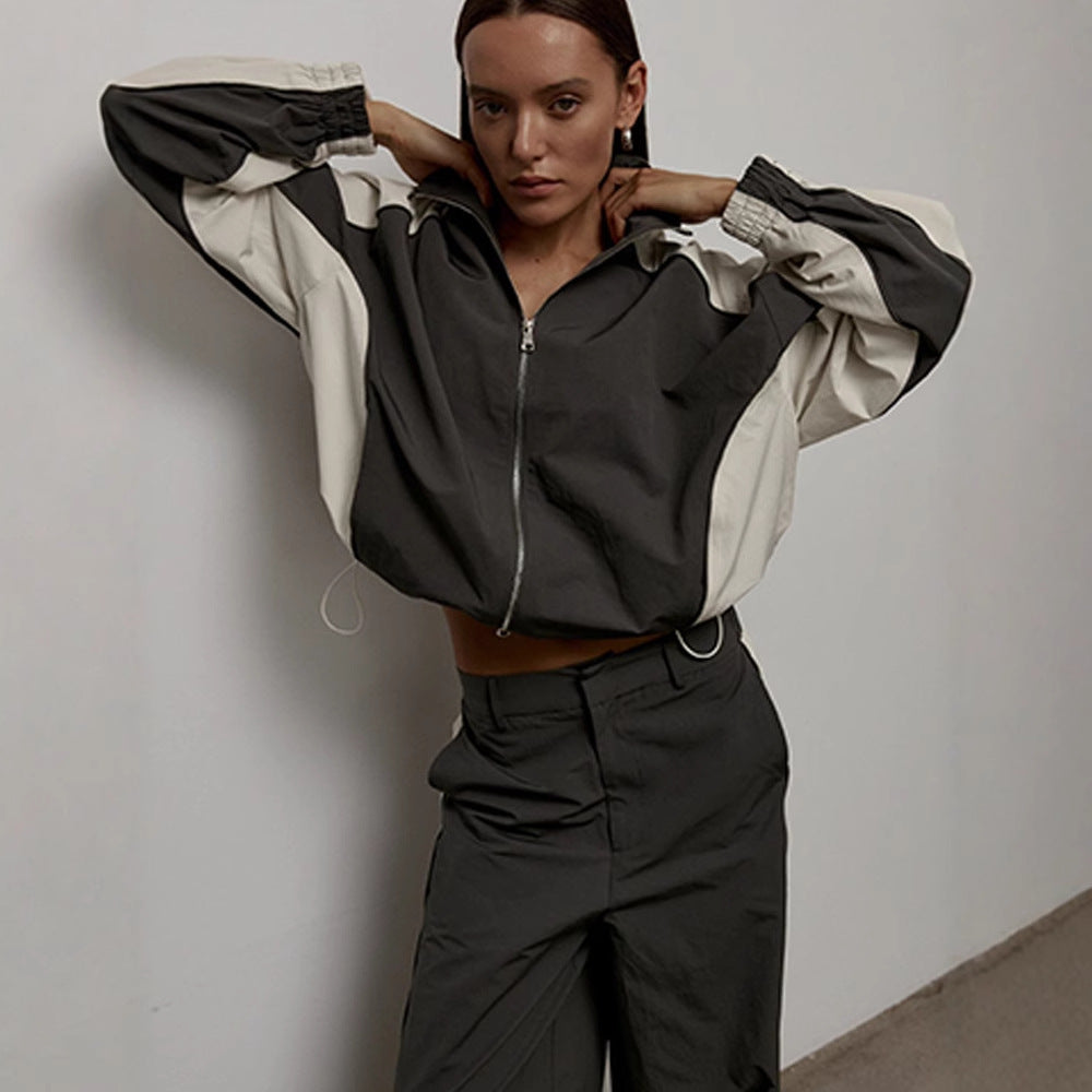 Damen nan sportive Oversize-Trackjacke mit hohem Stehkragen und Raglanärmeln