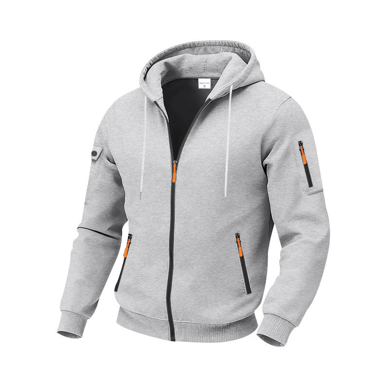 Herren nan funktionale Kapuzen-Sweatjacke mit durchgehendem Reißverschluss, Ärmeltasche und wasserabweisenden Reißverschlüssen