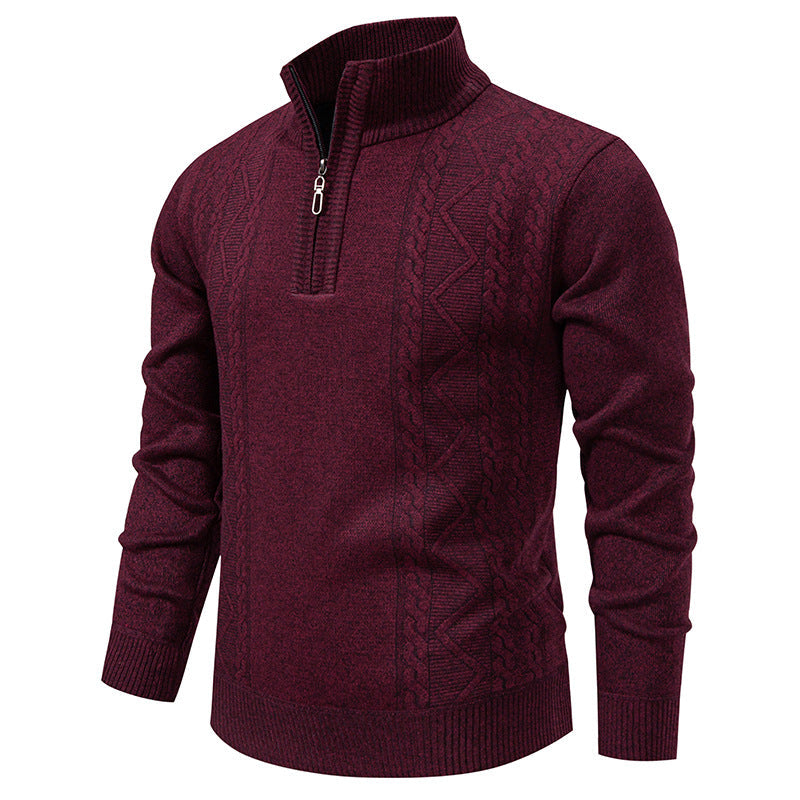 Herren nan gehobener Strickpullover mit Halbzip, Stehkragen und dekorativem Zopfmuster