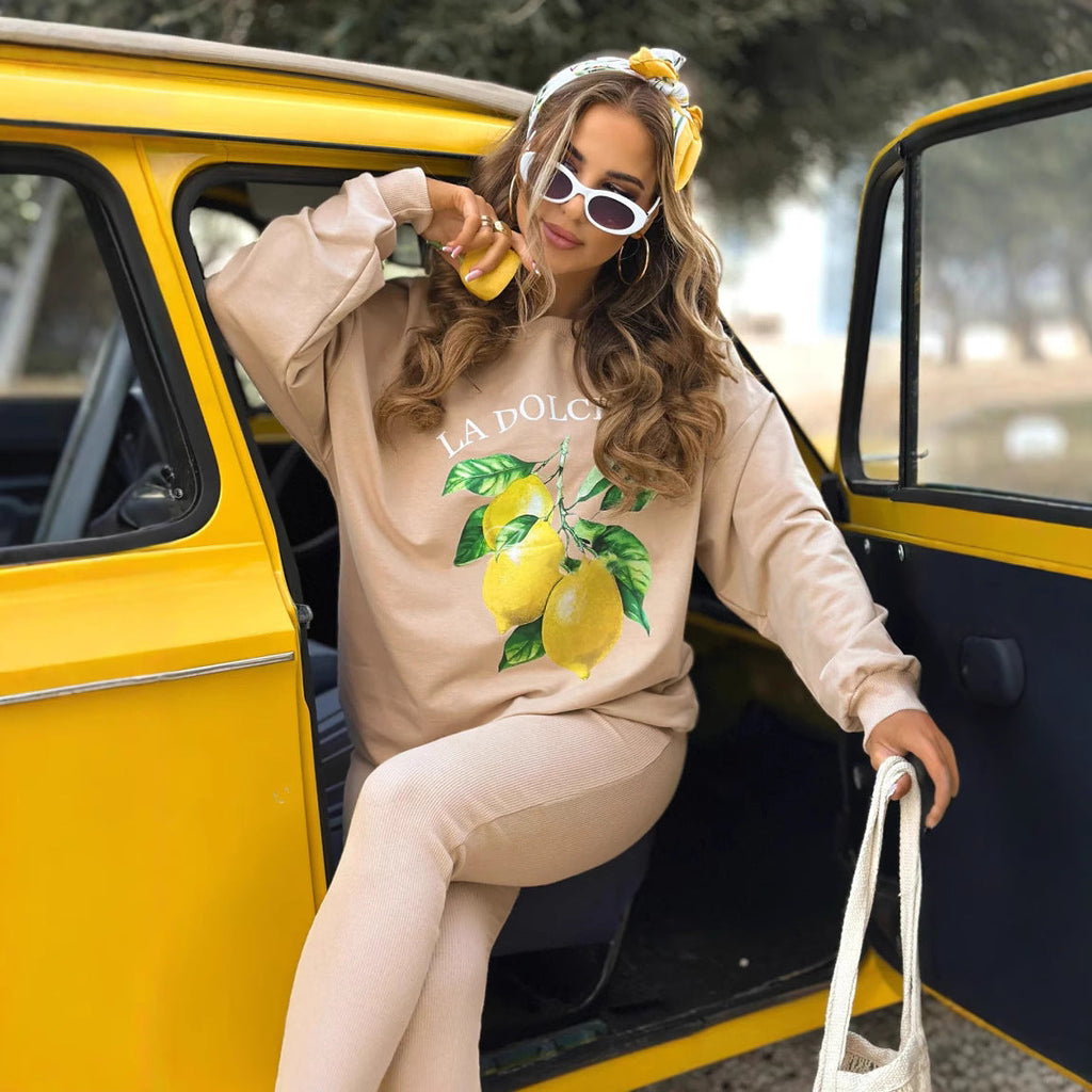 Damen nan Oversize Sweatshirt mit taillierten Rib-Leggings Set