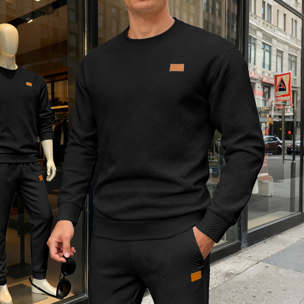 Herren nan strukturierter Baumwollstrickpullover mit Rautenstruktur, Rundhalsausschnitt und elastischen Bündchen