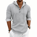 Herren nan lässiges Waffelstrick-Henley Kapuzenpullover mit Knopfleiste
