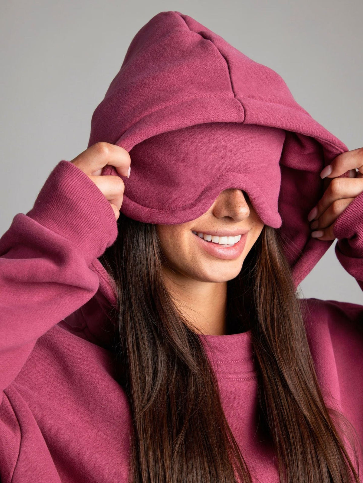 Damen nan Kapuzensweatshirt mit integrierter Schlafblende und weichem Fleece-Innenfutter
