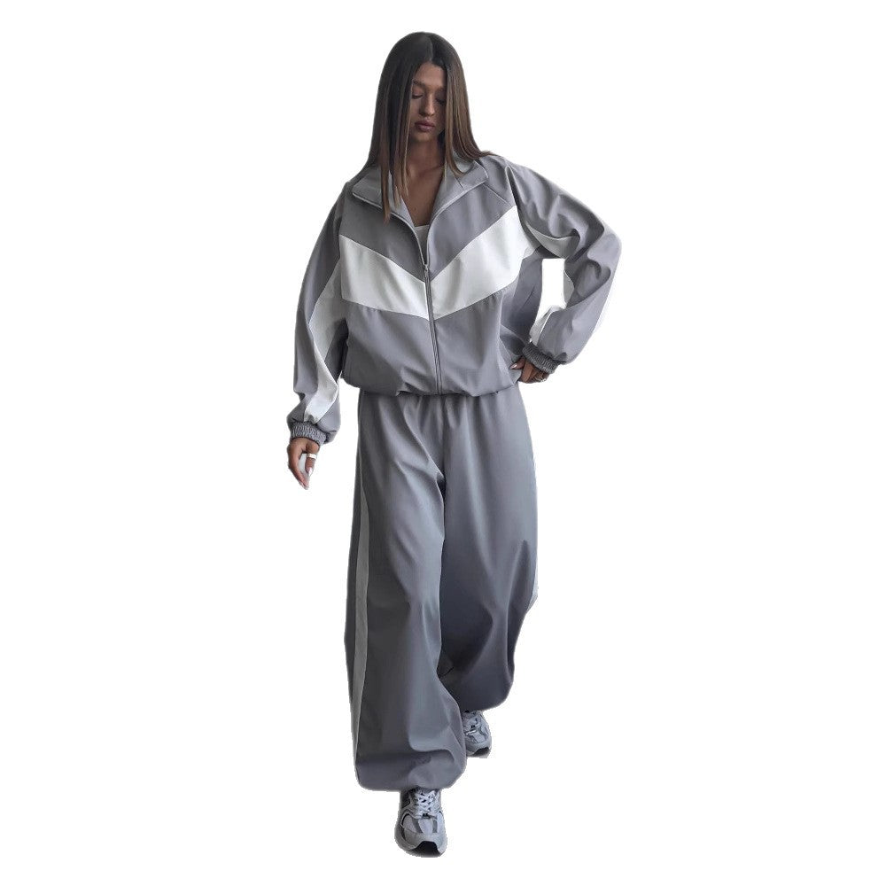 Damen nan sportives Trainingsanzug-Set mit Windbreaker-Jacke und weitem Hosenbein