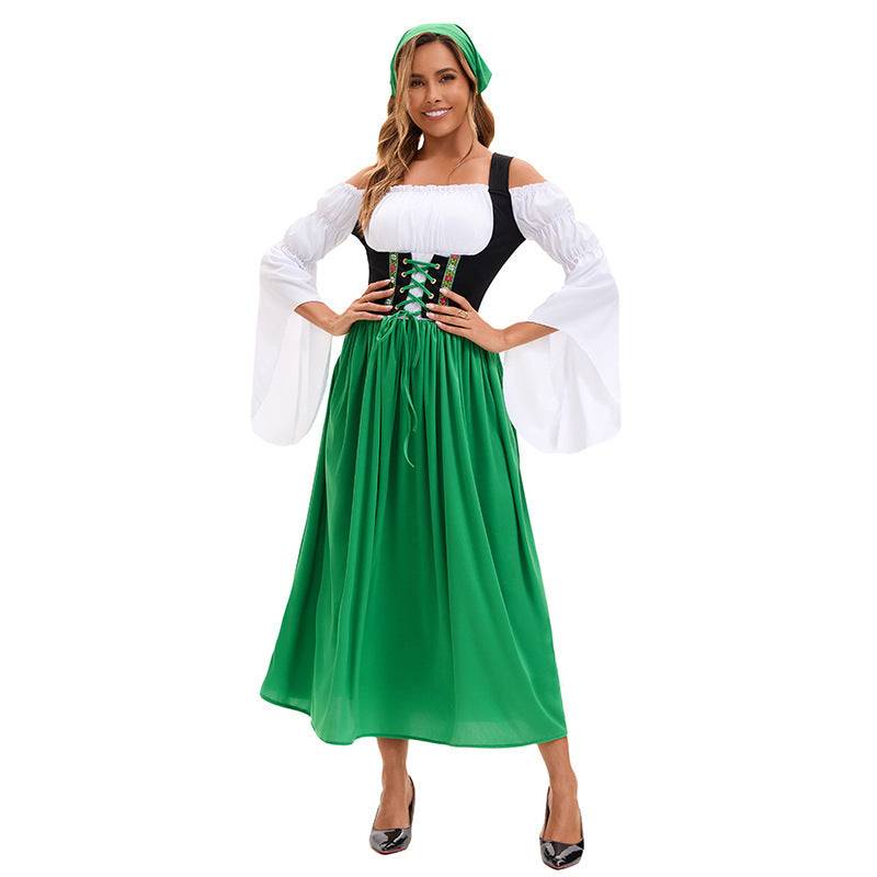 Damen nan Renaissancauernkleid mit geschnürtem Korsett und Trompetenärmeln