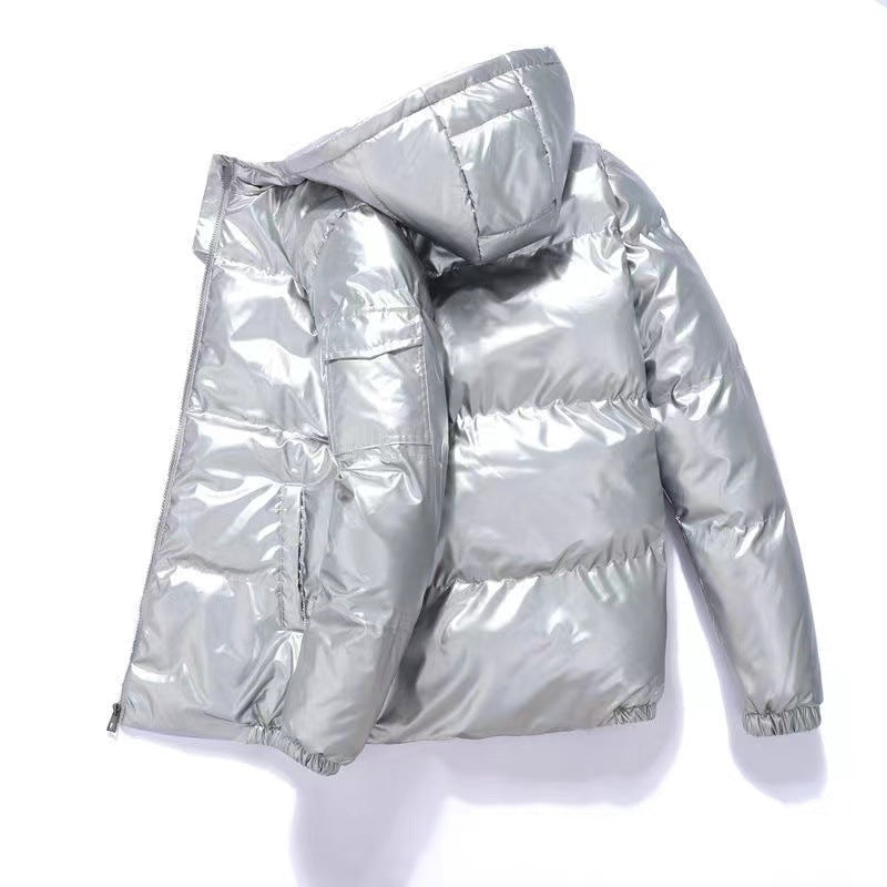 Herren nan glänzende Steppjacke mit Kapuze, wattierter Thermofütterung und wasserabweisender Lackoptik