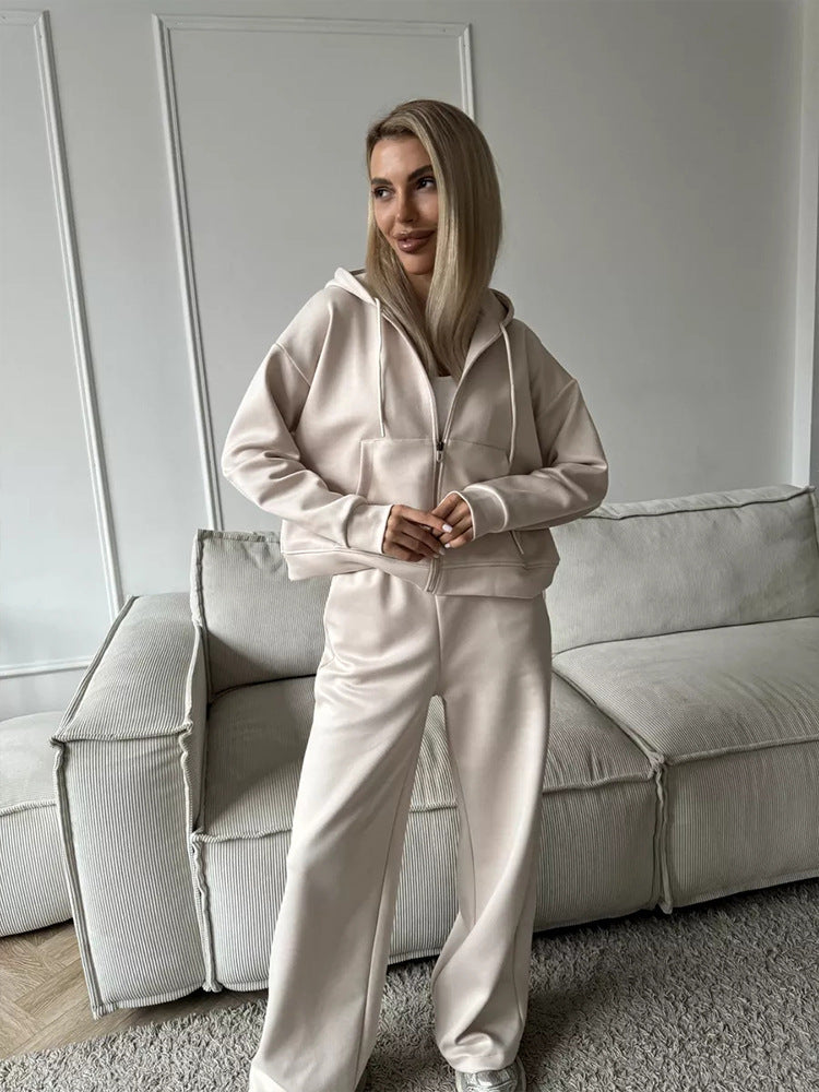 Damen nan weite Highwaist-Loungehose aus Sweatstoff mit Kordelzug und Eingrifftaschen