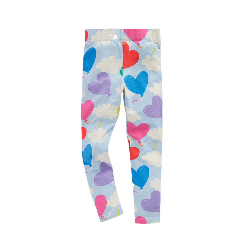Mädchen Leggings mit fröhlichem Herz- und Wolkenmotiv
