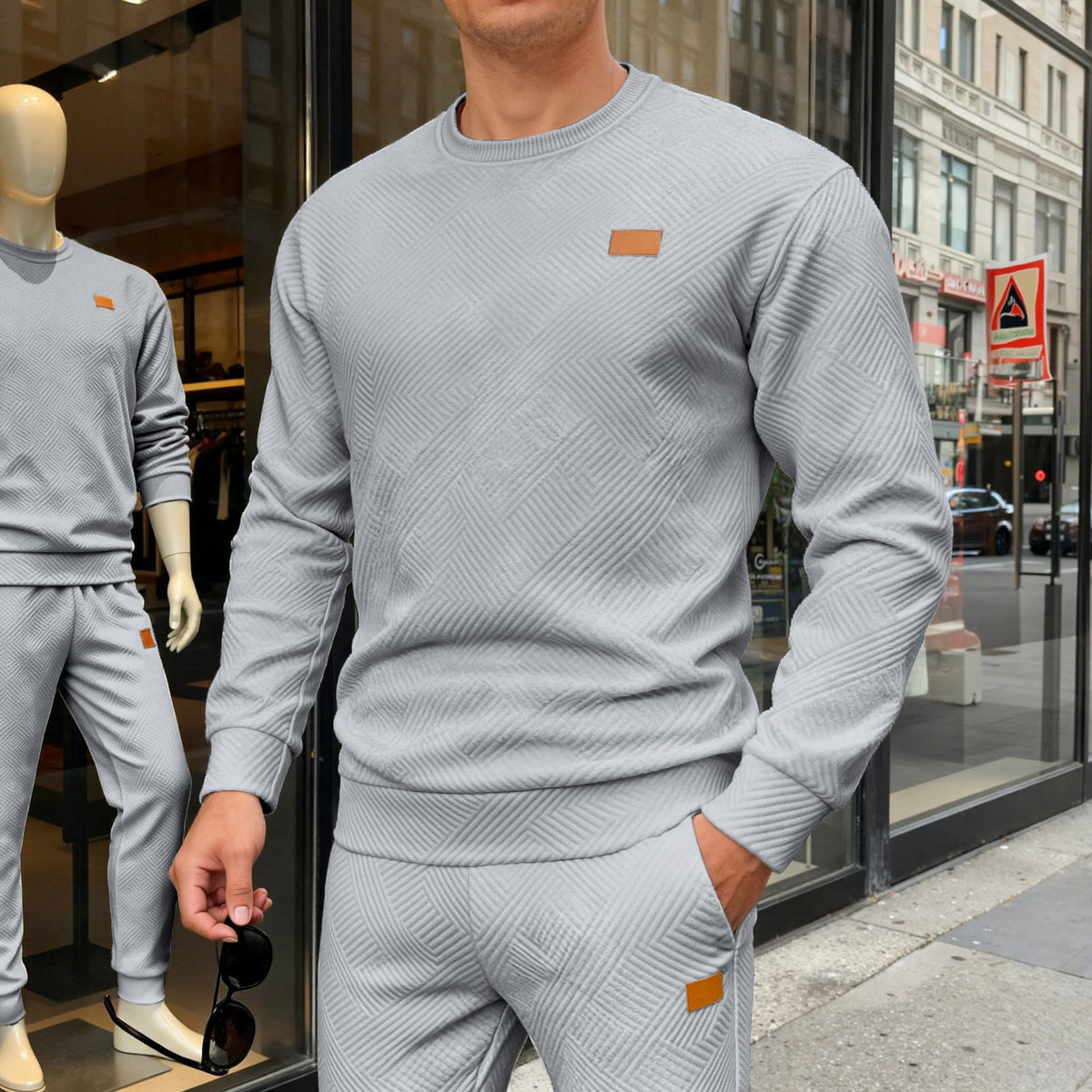 Herren nan strukturierter Baumwollstrickpullover mit Rautenstruktur, Rundhalsausschnitt und elastischen Bündchen