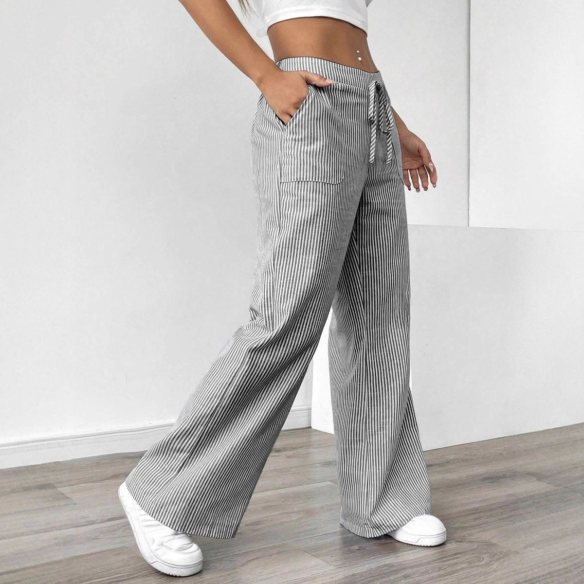 Damen nan weite Baumwoll-Loungehose mit Tunnelzug und Seitentaschen