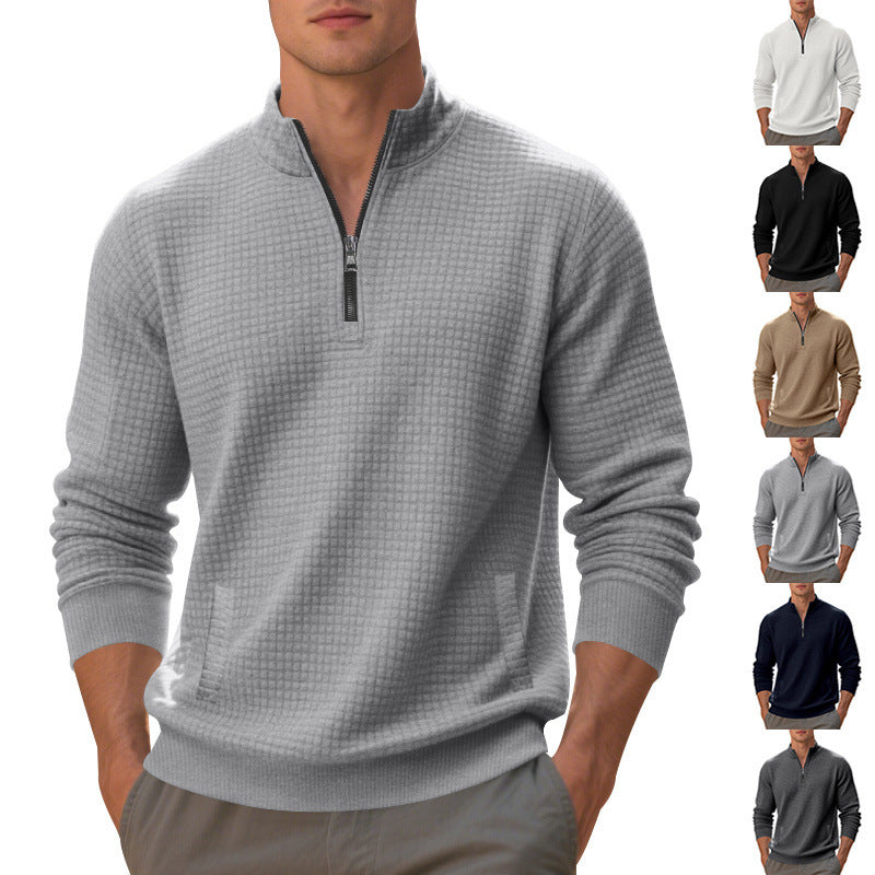 Herren nan wärmendes Waffel-Halbzip-Sweat mit Kastenquadratstruktur und Kängurutasche