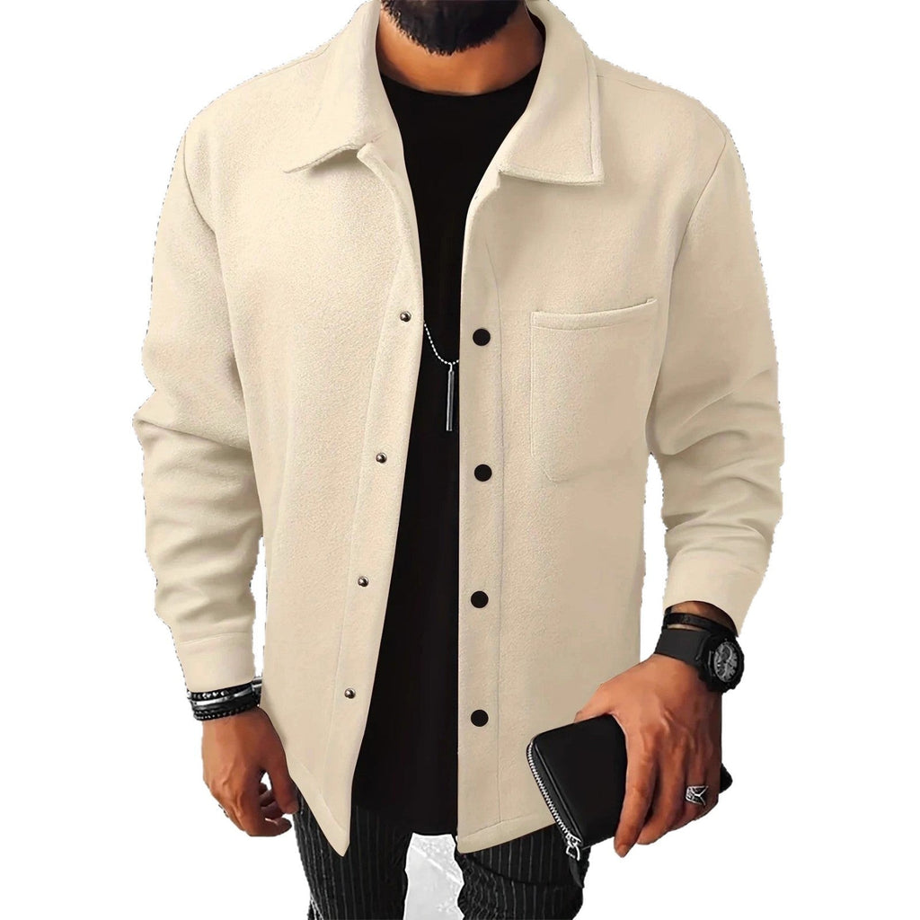 Herren nan minimalistische Hemdjacke aus softem Fleece mit verdeckter Druckknopfleiste und aufgesetzter Brusttasche