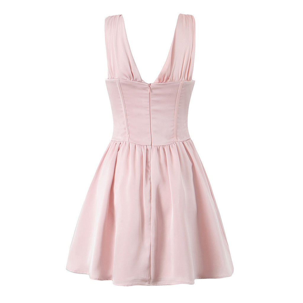 Damen figurbetontes Cocktailkleid mit V-Ausschnitt und Rüschendetails Selmira