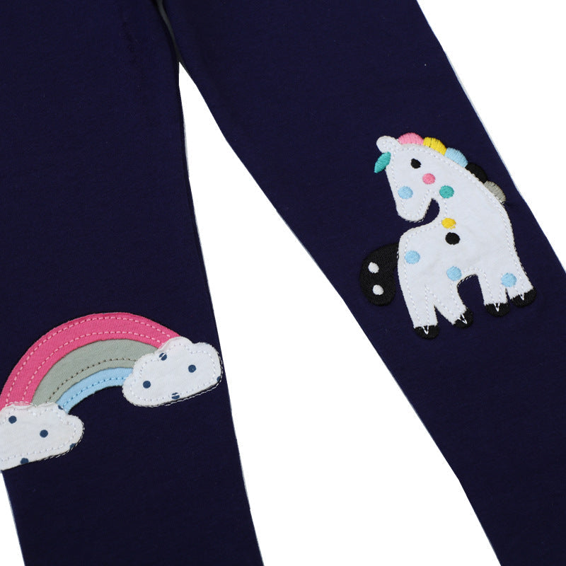 Mädchen Leggings mit zauberhaften Einhorn- und Regenbogen-Applikationen