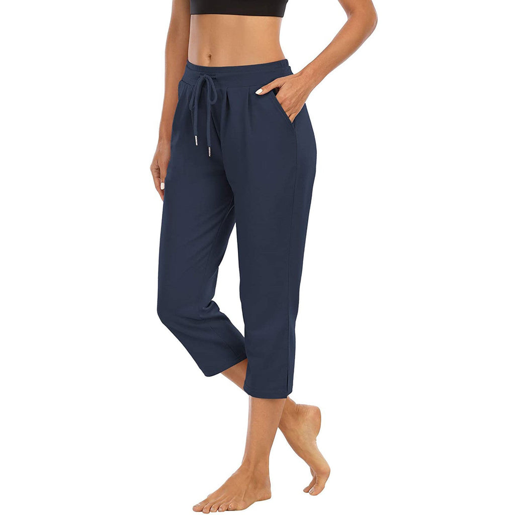 Damen nan komfortable Loungehose mit hohem Bund Tunnelzug Seitentaschen und leichtem Stretch