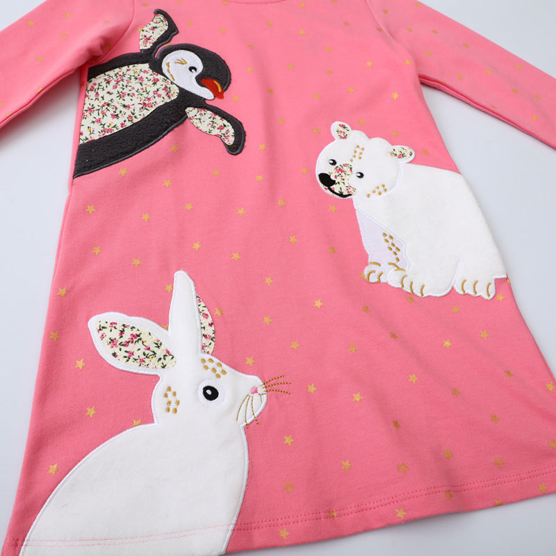 Mädchen Langarmkleid mit niedlichem Tiermotiv