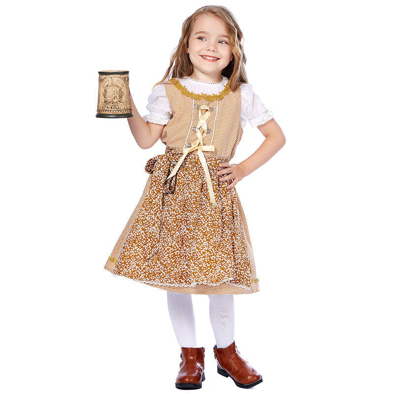 Damen nan traditionelles Trachtenkleid-Set mit geschnürtem Mieder, bestickter Puffbluse und abnehmbarer Schürze