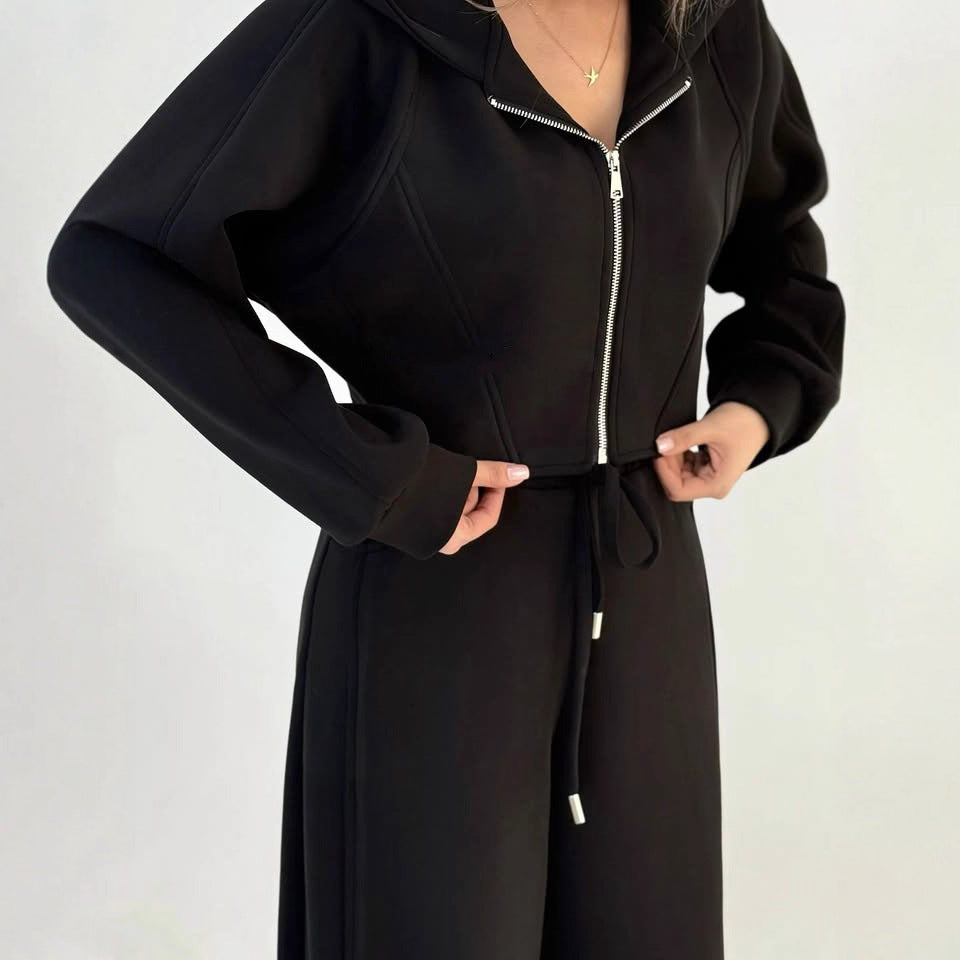 Damen nan weite Highwaist-Loungehose mit Tunnelzug, Eingrifftaschen und Ziernähten