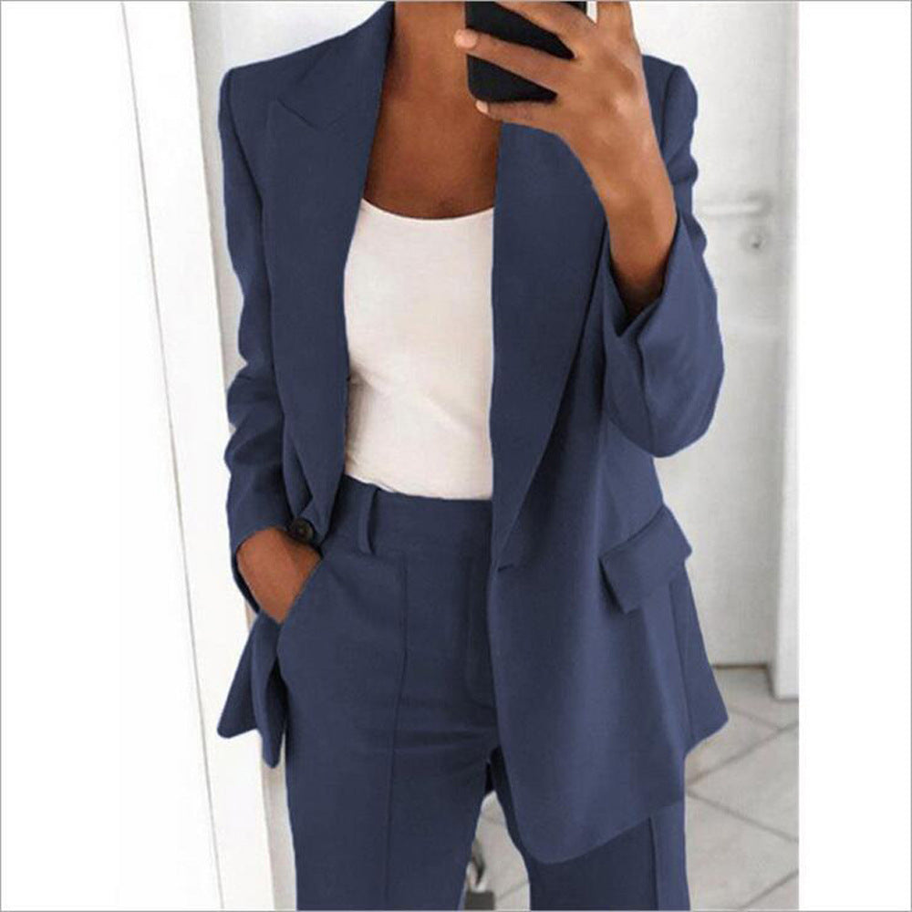 Damen nan taillierter Blazer-Hosen Businessanzug aus Stretchstoff