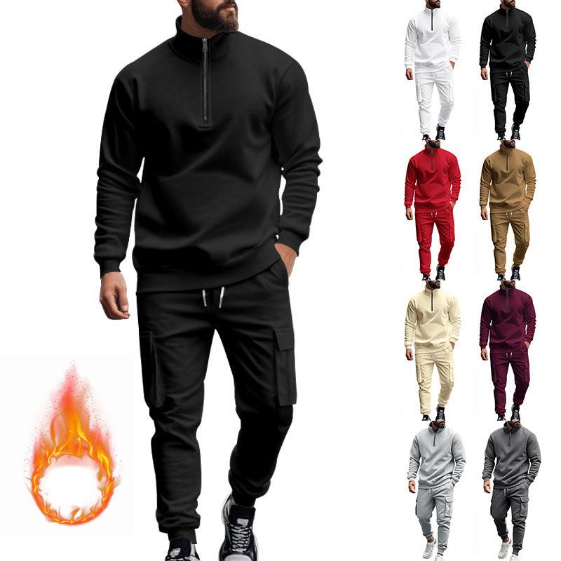 Herren nan Strick-Trainingsset mit halbem Reißverschluss, Zopfmuster-Pulli und Kordelzug-Jogger