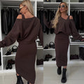 Damen nan zweiteiliges Midirock-Set mit off-shoulder Oversize-Sweatshirt und figurbetontem Bleistiftrock