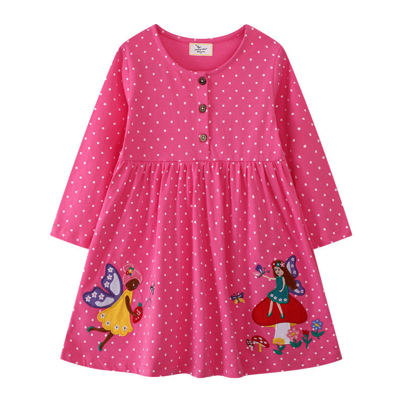 Mädchen Polka-Dots Baumwollkleid mit bezaubernden Feen-Motiven