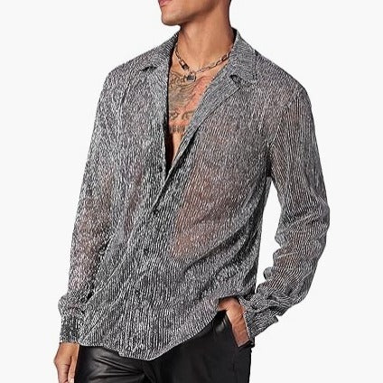 Damen nan schimmernde Crinkle-Hemdbluse mit Viskose-Optik Hemdkragen und Manschetten