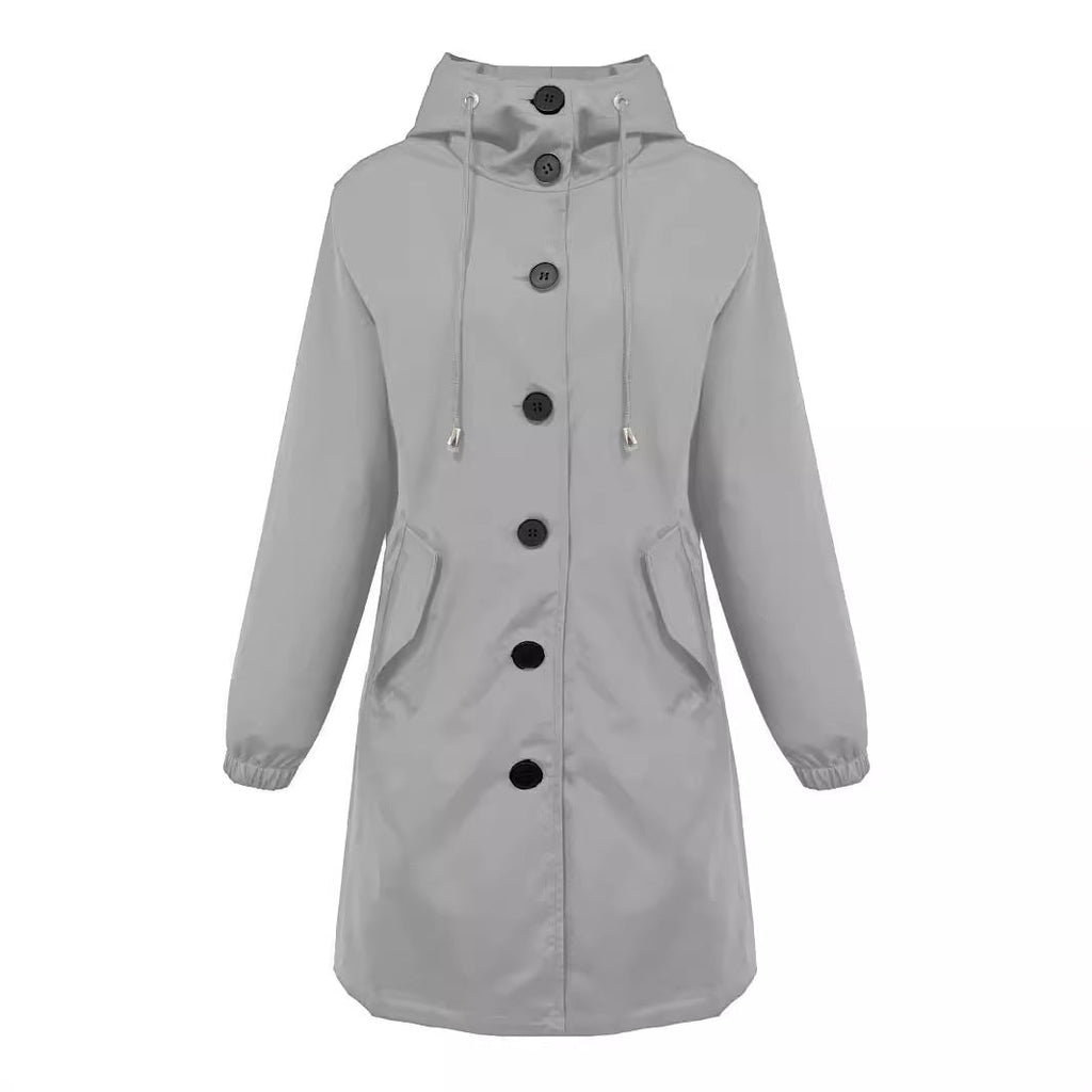 Damen nan leichter Regenparka mit Kapuze, überlanger Knopfleiste, Tunnelzug und aufgesetzten Taschen